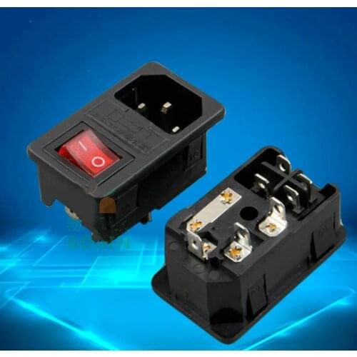 With 10A fuse ! Red Rocker Switch Fused IEC 320 C14 Inlet Power Socket Fuse Switch Connector Plug Connector