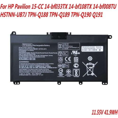 High Quality TF03XL Battery For HP Pavilion 15-CC 14-bf033TX 14-bf108TX 14-bf008TU HSTNN-UB7J TPN-Q188 TPN-Q189 TPN-Q190 Q191