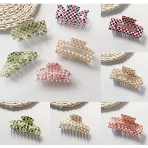 Elegant Plaid Grab Clip Large Acetate Hair Clip Crab Hair Claws Women Girl Hair Accessories Hair Style Make Fashion Geometric