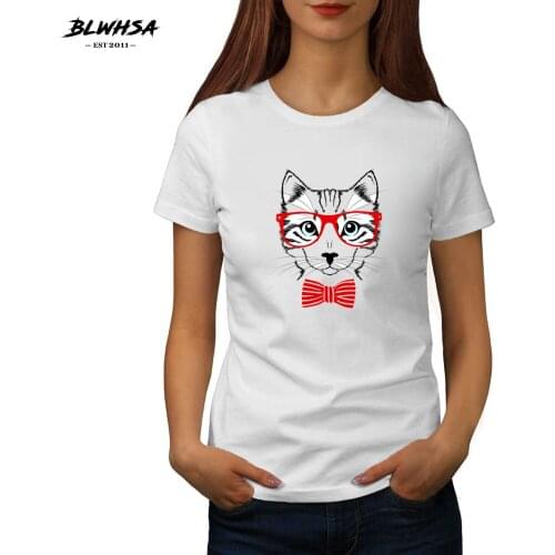 BLWHSA New Arrival Summer T-Shirt Women Fashion Cool Funny Love Cat Cartoon Animal Pattern Casual O-Neck 100% Cotton Female