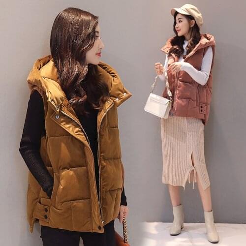 Woman Jacket Vest Short Hood Autumn Winter down Cotton-Padded Womens Casual plus Size Vest Cotton-Padded Jacket Chaleco Mujer