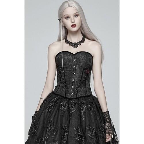 PUNKRAVE Womens Gothic Jacquard Tight Gown Corset Gorgeous Lace-up Strapless Stage Party Bustier