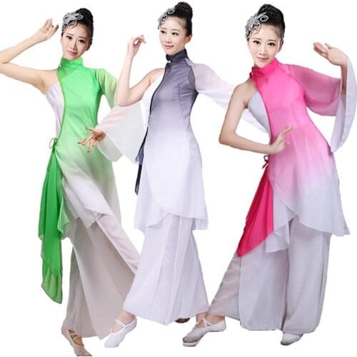 Female yangko dance new Chinese style classical dance costumes chiffon elegant clothing adult fan contest performance clothing