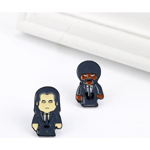 Movie Pulp Fiction Vincent Vega Jules Winnfield Cartoon Enamel Alloy Badge Brooch Pin Clothes Lapel Backpack Bags Accessories