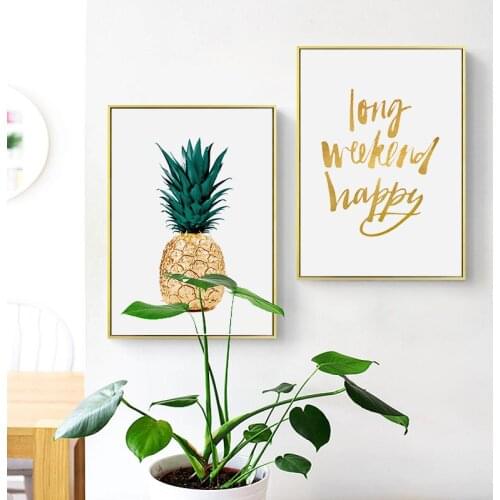 Gold Pineapple Nordic Canvas Painting Green Leaves Letter poster Art Decoration Canva painting Bedroom Living Room Modern Decor