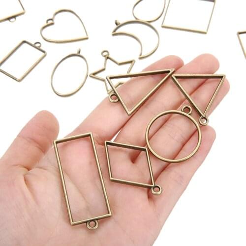 14PCS Five-pointed Star Moon Heart Rectangle Hollow Alloy Frame DIY Craft Pendant Earrings Blackets Jewelry Making Tools