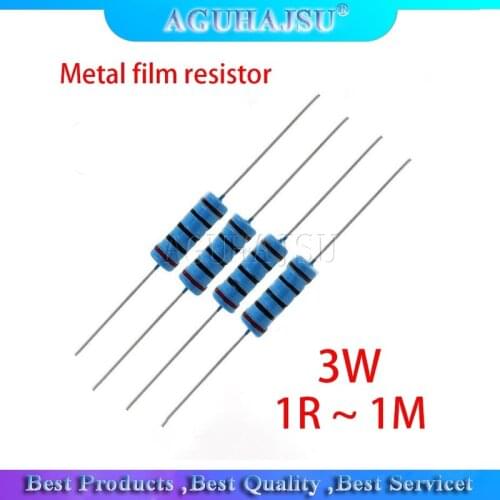 20pcs 3W Metal film resistor 1% 1R ~ 1M 1R 4.7R 10R 22R 33R 47R 1K 4.7K 10K 100K 1 4.7 10 22 33 47 4K7 ohm resistance