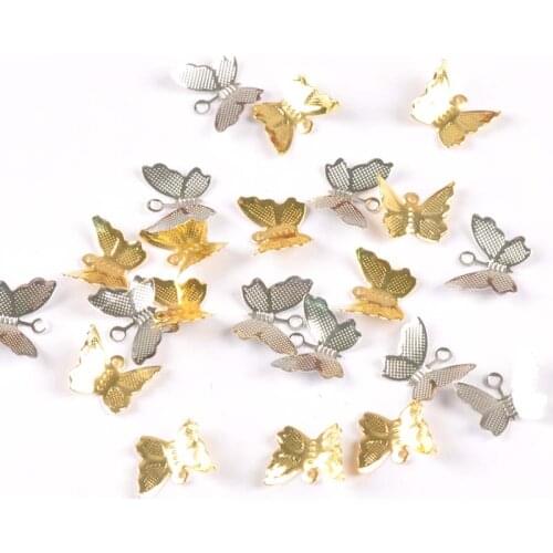 50pcs Butterfly Connectors Pendants Metal Crafts Gold Silver Filigree Wraps For DIY Scrapbook Handicraft Supplies 10x12mm yk0780