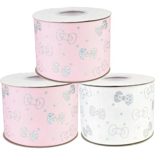 50yards 75mm Hologram Silver Foil Bows Bowknot Grosgrain Ribbon For DIY Accessories Welcome Custom Printed