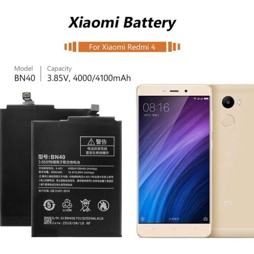 Phone Battery 3.85V 4000/4100mAh BN40 BN 40 Lithium Li-ion Rechargeable Battery For Xiaomi Redmi 4 Pro