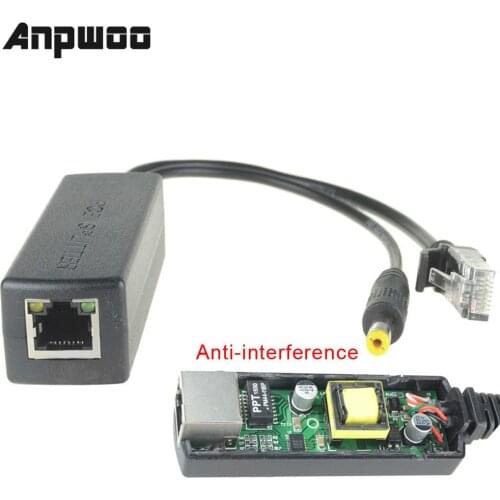 ANPWOO 48V to 12V PoE Splitter Anti-interference 15W POE Adapter cable Power supply module DC5.5*2.1mm Connector for IP Camera