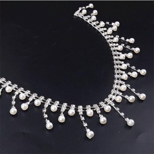 1 Yard/Lot Pearl and Crystal Rhinestone Chain Trim Bridal Dance Costume Decor Craft Collar Applique Accessories