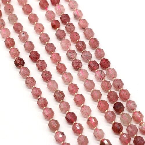 Natural Strawberry Quartz Minerals Bead Faceted Lantern Loose Spacer Beads for Jewelry Making Bracelet Necklace Accessories 15