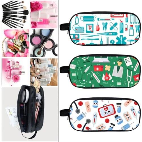 Nurse Doctor ECG Print pencil case Cosmetic Bag 3D Double Layer Women Makeup Bag Boys Girls School Pen box Kids Stationary Bags