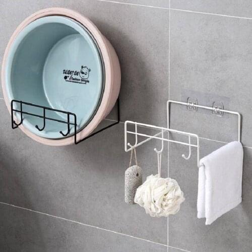 Storage Racks Wash Basin Hook Organizer Shelf Holder Space Saving Wall Mounted Washbasin Stand Pot Cover Rack Household Items