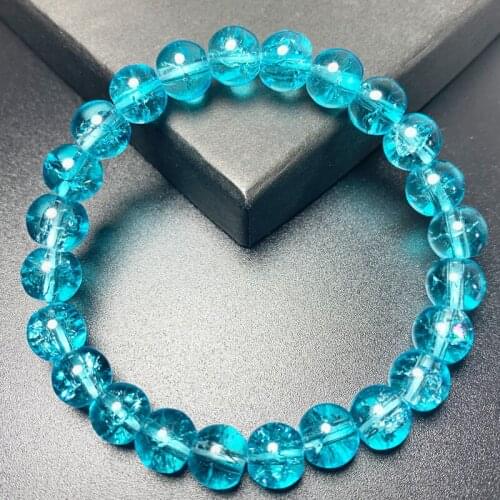 Blue Powder Crystal Quartz Natural Stone Streche Bracelet Elastic Cord Pulserase Jewelry Beads Lovers Woman Gifts