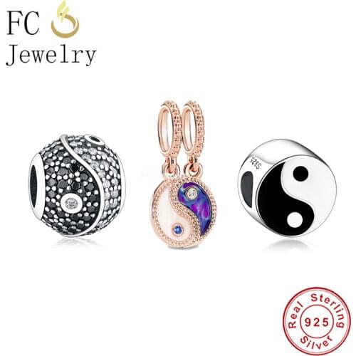 FC Jewelry Fit Original Brand Charms Bracelet 925 Silver Yin Yang Black Mixed White Tai Chi Beads For DIY Making Berloque