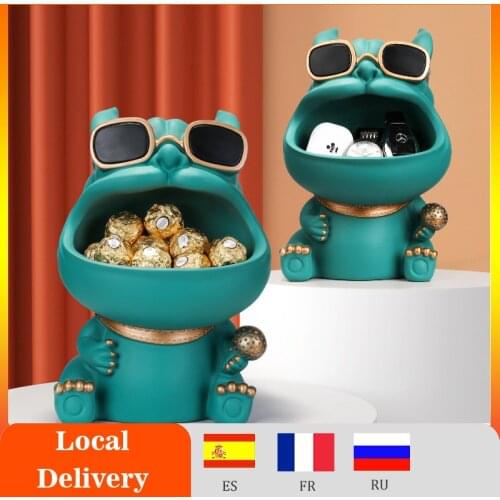Dog Figurines For Interior Storage Box Resin Animal Sculpture Big Mouth Dog Statue Home Decoration Living Room Ornaments