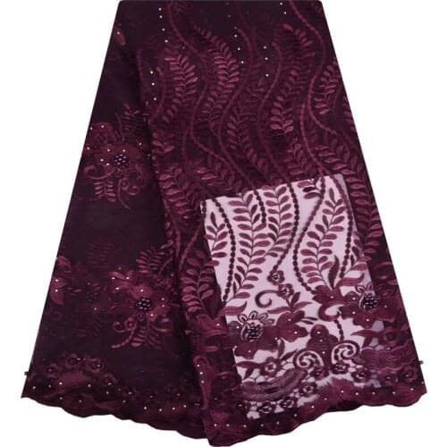 Hot Sale Bridal French Lace Fabric Beaded African Tulle Lace Fabric With Stones 5 Yards Per Lot Net Lace Fabric For Dress 1251