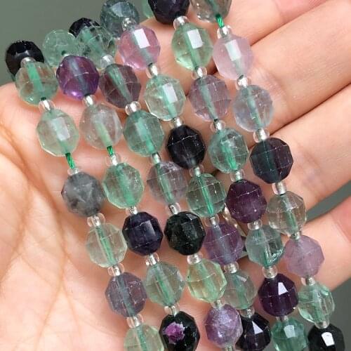 8mm Faceted Gem Stone Beads Natural Colotful Fluorite Loose Spacer Beads For Handmade DIY Jewelry Making Bracelet Accessories