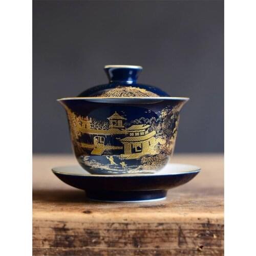 Chinese style Ceramic lid bowl tea cup set Hand painted Color Enamel Tea Bowl Kung Fu Tea Set Porcelain Home decor accessories