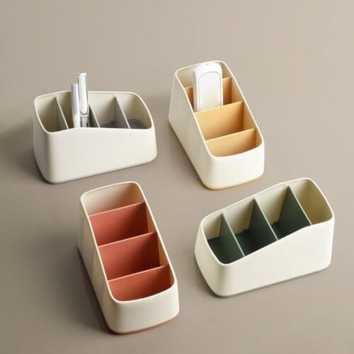 4-grids Remote Control Box Home Office Storage Box Tray Desktop Storage Container Multi-functional Organizer Box Office Supplies