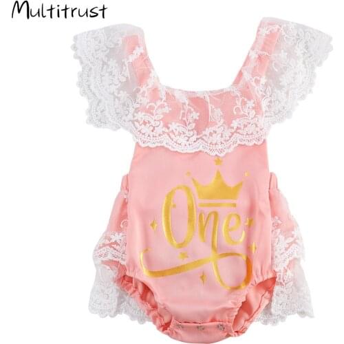 0-18M Newborn Baby Girls Lace Bodysuits Sumemr Toddler Kids Girls Ruffles Sleeve Birthday Bodysuits Jumpsuits One-Pieces