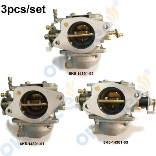 3pcs/set Boat Carburetor Marine Carb Assy For Yamaha 60HP E60M Outboard Engine Parsun T60 Boat Motor aftermarket parts 6K5-14301