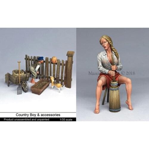 1/35 Scale Assembly Resin Figure kit Country Boy & Accessories and Country Girl