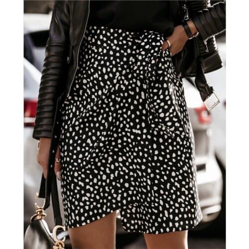 Women Leopard Floral Print Mini Wrap Skirt Autumn Casual Slim Female Elegant High Waist Bandage Irregular Bodycon Short Skirts