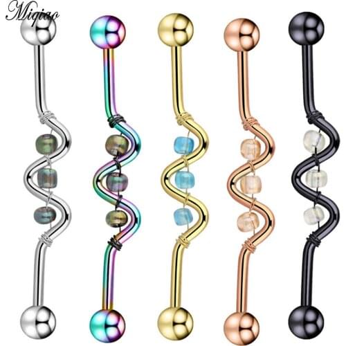 Miqiao 2 Pcs Piercing Jewelry Hand-woven Bead Bell Industrial Barbell Crossbar European and American New Style Earrings