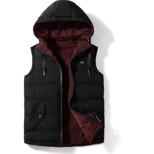 Mens Hooded Vest Homme Winter Casual Sleeveless Coats Male Cotton-Padded Thickening Vest Men Waistcoat Outerwear VT-239