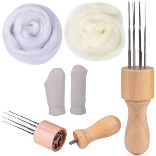 KAOBUY Wool Felt Kit Felting Needle with Eight Needles Tool Wool Felt Stitch Punch with 2 Colors Felting Fabric Materials