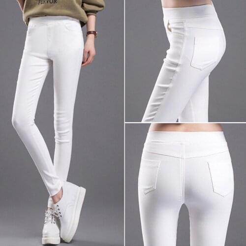 2021 Spring New Fashion Women Pencil Pants Casual Elastic Waist Skinny Trousers Plus Size Black White Stretch Pants