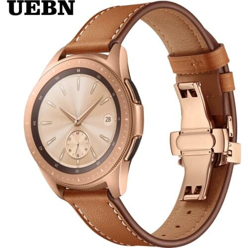UEBN 20mm 22mm Rose Butterfly buckle Leather Strap for Samsung galaxy watch 42mm 46mm Bracelet for Samsung Gear S2 S3 watchBand