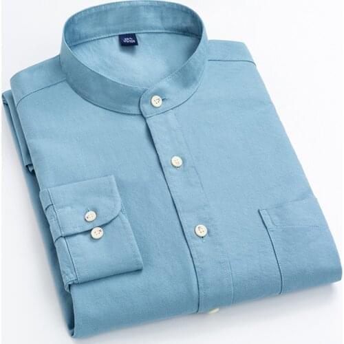 Stand Collar OR Turn-down Collar All Cotton Longsleeve Shirt for Men Loose Retro Shirt Pocket Tops Mens Fashion Clothing Trends