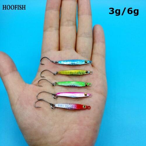 HOOFISH 10PCS/LOT Mini Jigging Metal Fishing Lure 3g/6g Single Hook Mini Jig Hard Bait Spoon Lure Fishing Tackle