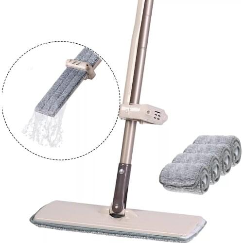 Yocada Hands Free Wash Self Wringing Mop with 4pcs Microfiber Mop Pads for Laminate Hardwood Wood Floor Cleaning