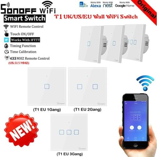 SONOFF T1 T2 T3 TX EU/US/UK Wifi Smart Home Remote RF/Voice/ APP /Touch Control Lamp Light Switch Touch Screen Google Home Alexa