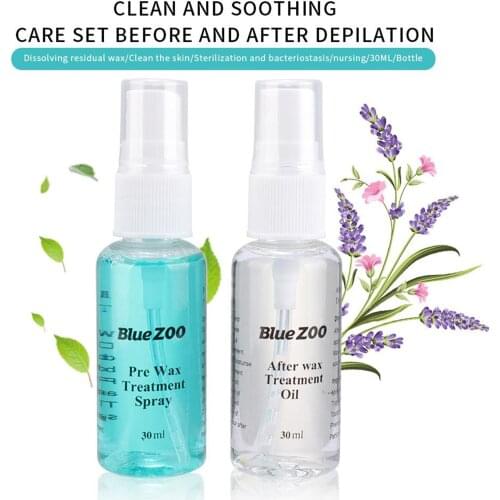 2 Bottle Pre & After Waxing Treatment Spray Liquid 30ml Hair Removal Tool Cleanser Set Waxing Sprayer Kit Smooth Body Men Women