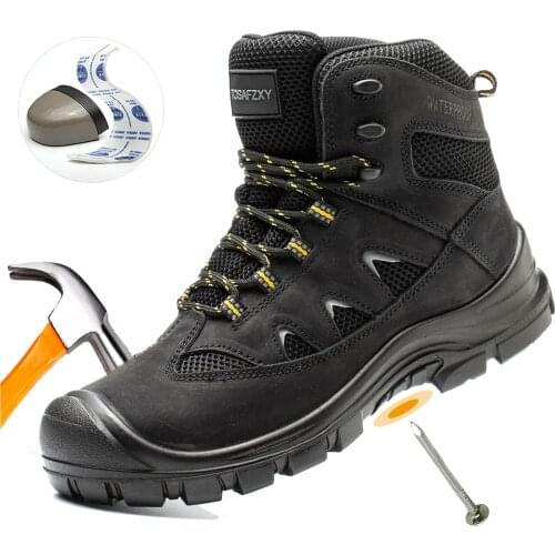 TOSAFZXY Work Safety Boots for Men Waterproof Leather Steel Toe and Non-Slip Hiking Boots Outdoor Lightweight Shoes