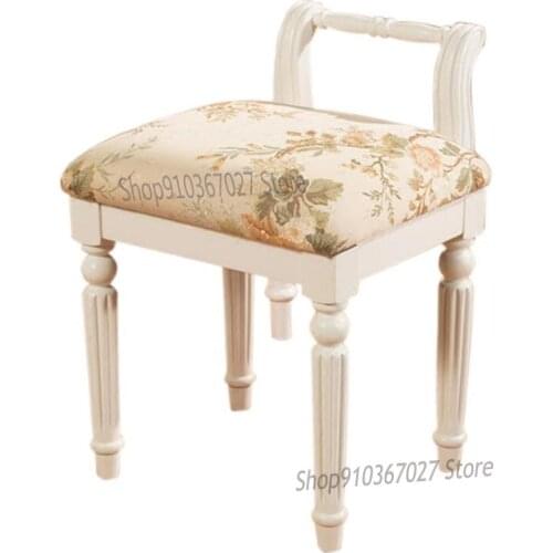 All Solid Wood Dressing Stool American European-style Backrest Soft Bag Stool Bedroom Makeup Stool Manicure Stool