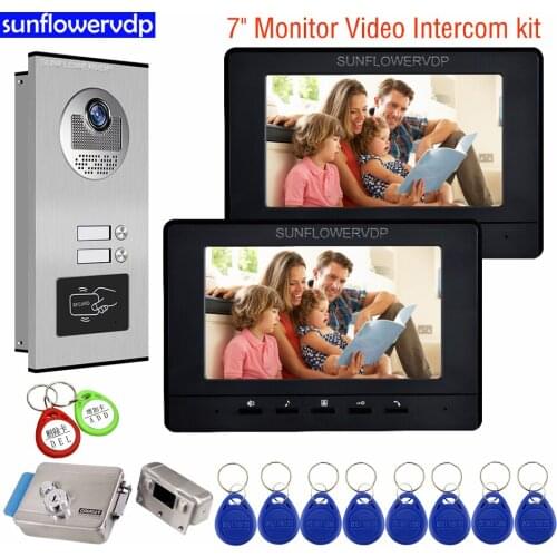 7" Home Intercom Black/White Video Intercom System Rfid Video Doorbell For 2-6 Apartments Video Intercom + Electronic Door Lock