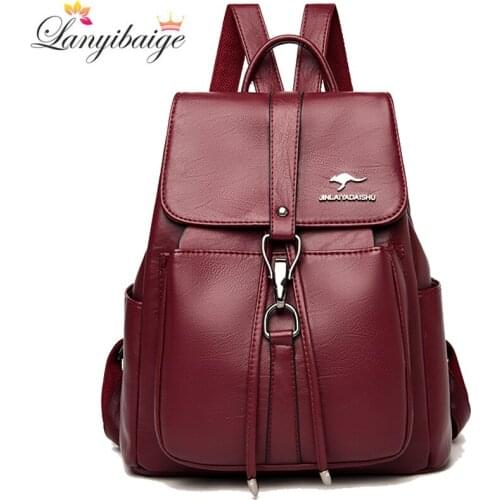Vintage Women Backpack High Quality Soft PU Leather Backpack Ladies Shoulder Bags Large Capacity School Bags Travel Backpacks