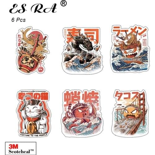 Japanese Styling Stickers 3.1cm Illustrations Pegatinas Decals Waterproof 6Pcs/Set for Car Suitcase Bottle Journal Decorate Gift