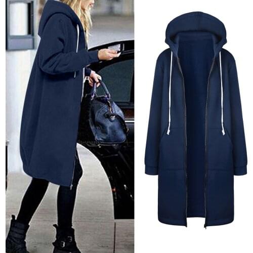 Women Warm Zipper Open Hoodie Winter Fashoin Thicken Long Sleeve Coat Outwear Korean Drawstring Hooded Pullover Comfy Sudaderas