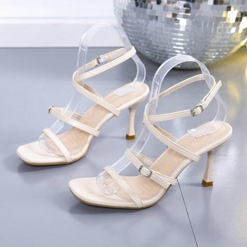 New Ankle Strap Ladies Sandals Summer Fashion Thin High Heels Gladiator Sandals Narrow Band Party Dress Shoes Ladies High Heels