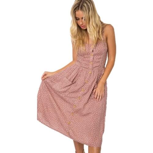 2019 Fashion Womens Elegant And Sexy Dress Womens V-neck Printed Dot Sling A-line Dress Back With A Holiday Beach Dress #WEQR4