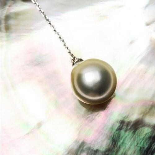 12.7*11.1mm Cream South Sea Pearl Necklace 925 Sterling Silver Adjustable