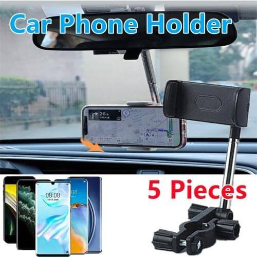 5 Pieces Car Rearview Mirror Mount Phone Holder For iPhone 12 GPS Seat Mobile Phone Accessories Phone Holder In Car Adjustable